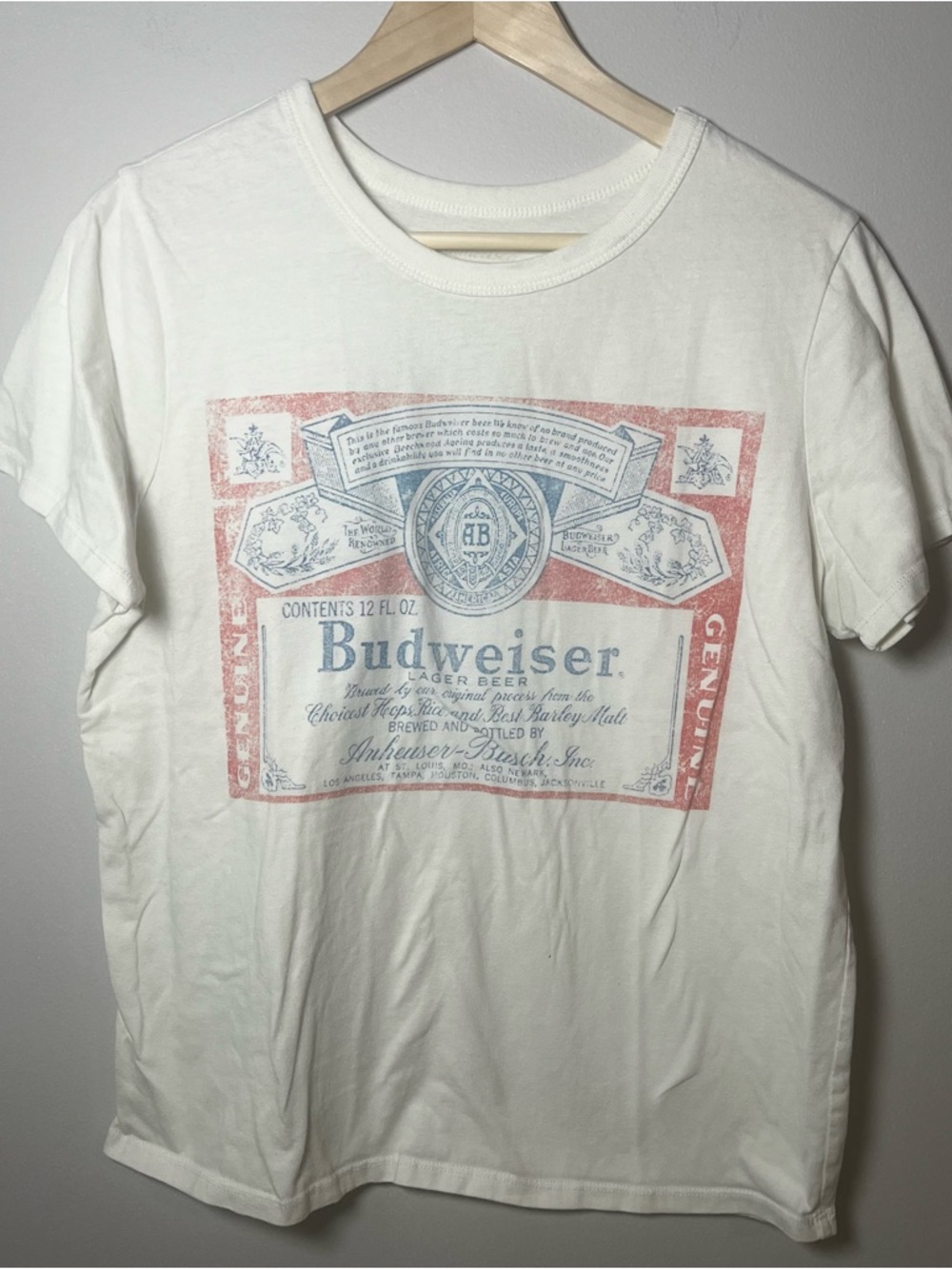 Budweiser Hybrid Apparel T-Shirt Women’s L Off White Short Sleeve Beer Alcohol